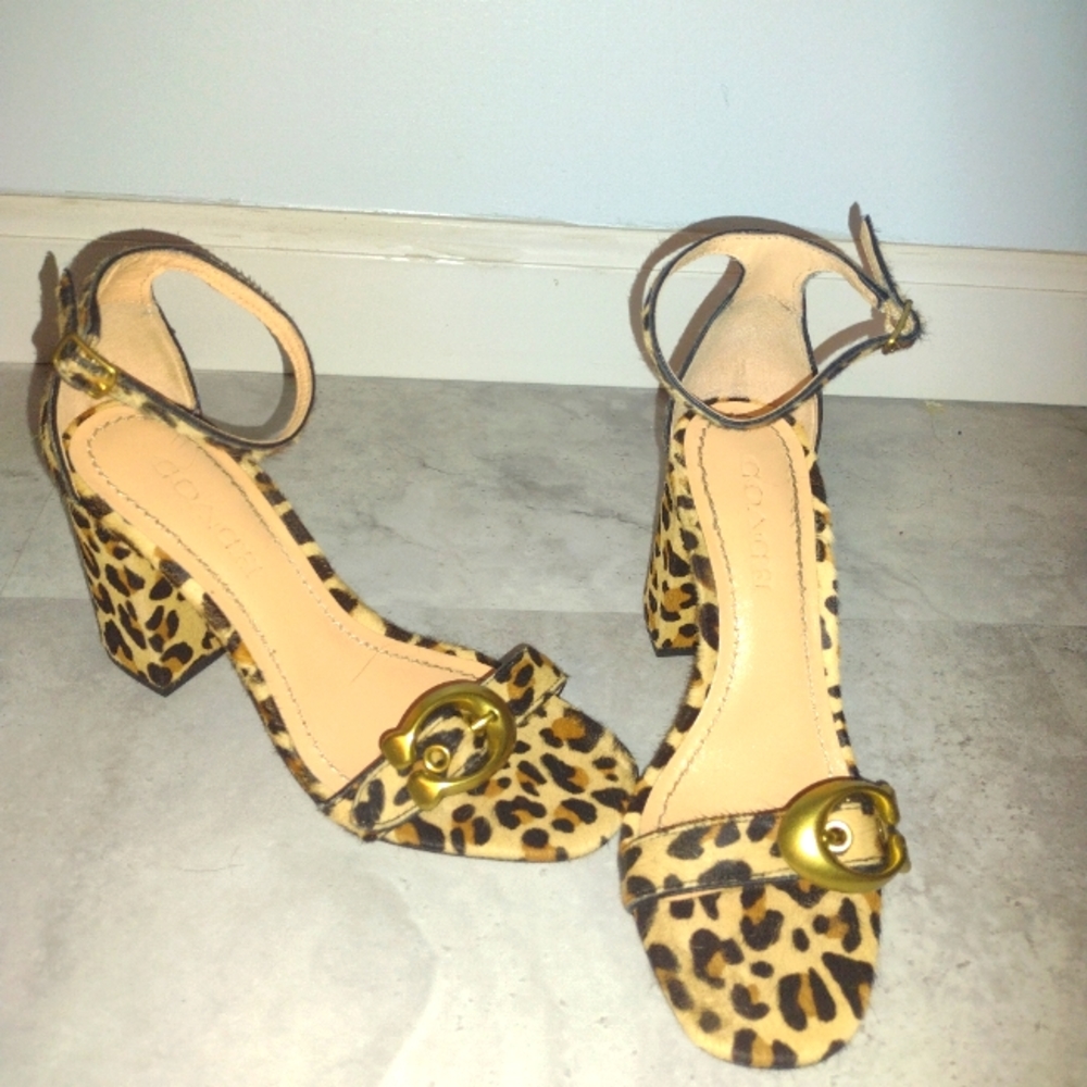 Coach Animal print block heel sandals 5.5